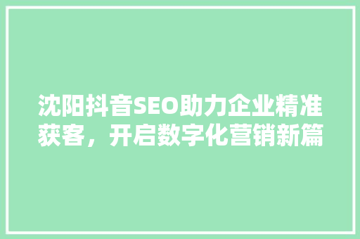 沈阳抖音SEO助力企业精准获客，开启数字化营销新篇章