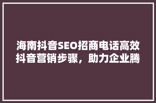 海南抖音SEO招商电话高效抖音营销步骤，助力企业腾飞