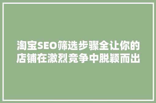 淘宝SEO筛选步骤全让你的店铺在激烈竞争中脱颖而出