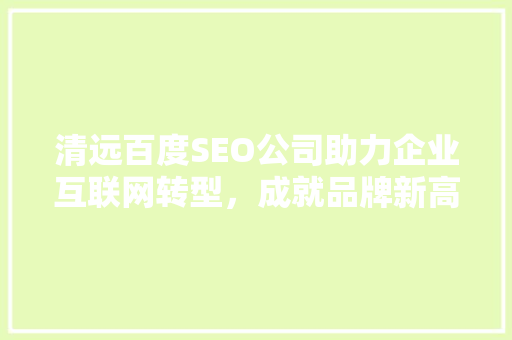 清远百度SEO公司助力企业互联网转型，成就品牌新高度