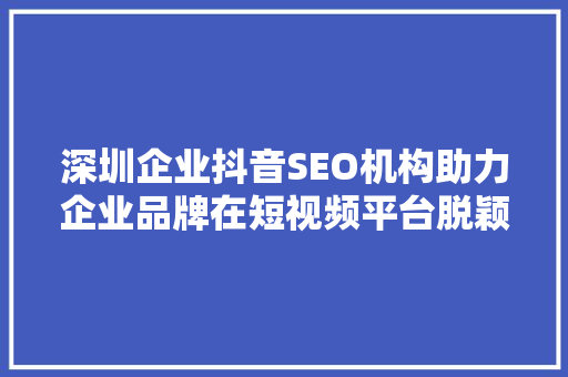 深圳企业抖音SEO机构助力企业品牌在短视频平台脱颖而出