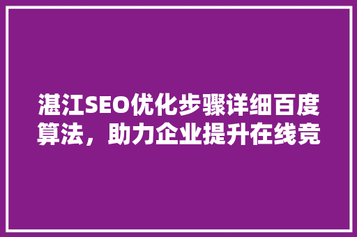 湛江SEO优化步骤详细百度算法，助力企业提升在线竞争力