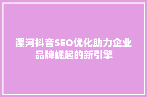 漯河抖音SEO优化助力企业品牌崛起的新引擎