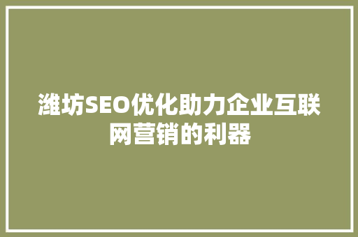 潍坊SEO优化助力企业互联网营销的利器