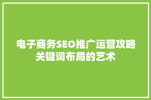 电子商务SEO推广运营攻略关键词布局的艺术
