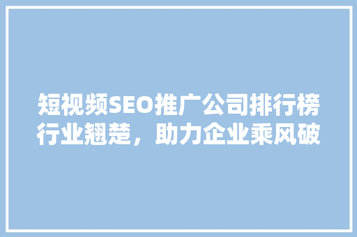 短视频SEO推广公司排行榜行业翘楚，助力企业乘风破浪