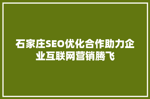 石家庄SEO优化合作助力企业互联网营销腾飞