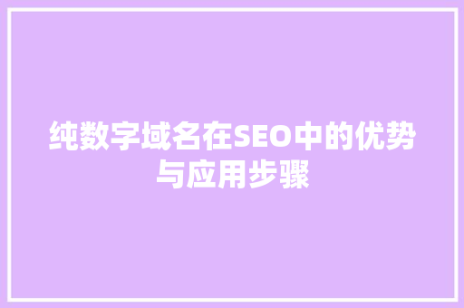 纯数字域名在SEO中的优势与应用步骤