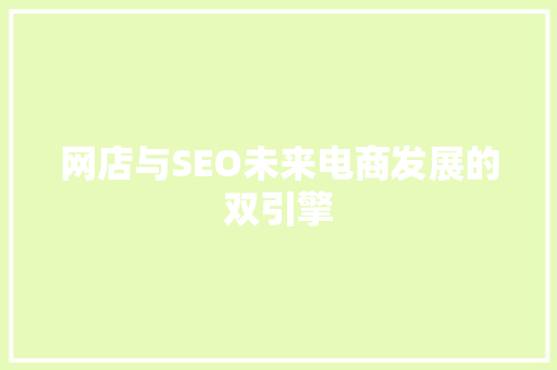网店与SEO未来电商发展的双引擎