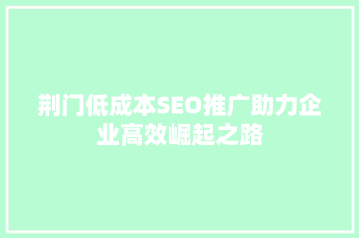 荆门低成本SEO推广助力企业高效崛起之路