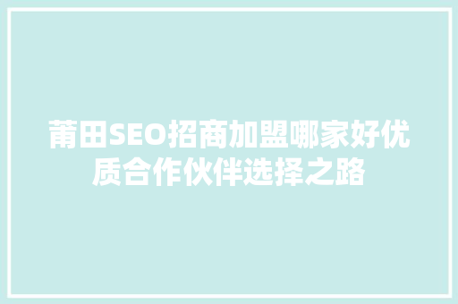莆田SEO招商加盟哪家好优质合作伙伴选择之路