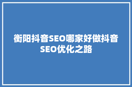 衡阳抖音SEO哪家好做抖音SEO优化之路