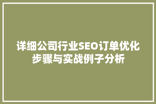 详细公司行业SEO订单优化步骤与实战例子分析