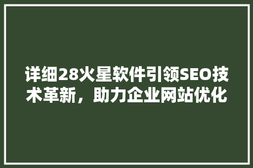 详细28火星软件引领SEO技术革新，助力企业网站优化
