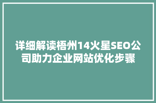 详细解读梧州14火星SEO公司助力企业网站优化步骤