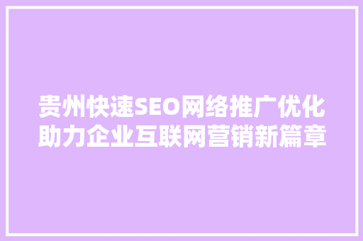 贵州快速SEO网络推广优化助力企业互联网营销新篇章