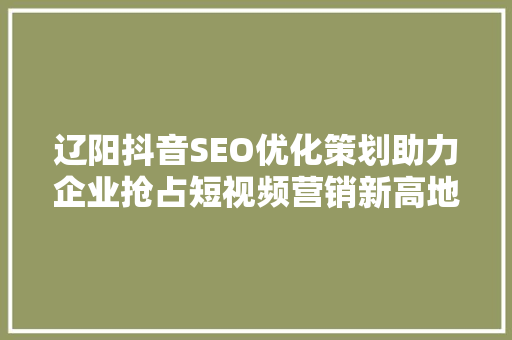 辽阳抖音SEO优化策划助力企业抢占短视频营销新高地