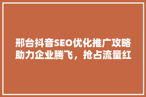 邢台抖音SEO优化推广攻略助力企业腾飞，抢占流量红利