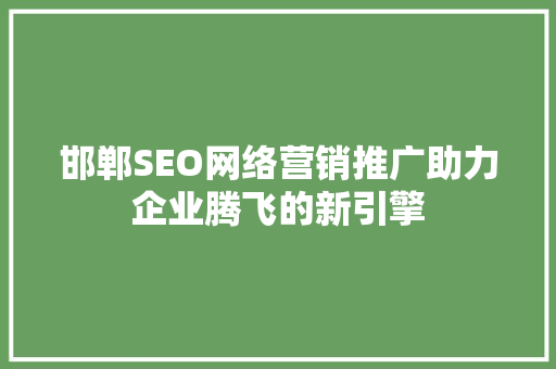 邯郸SEO网络营销推广助力企业腾飞的新引擎