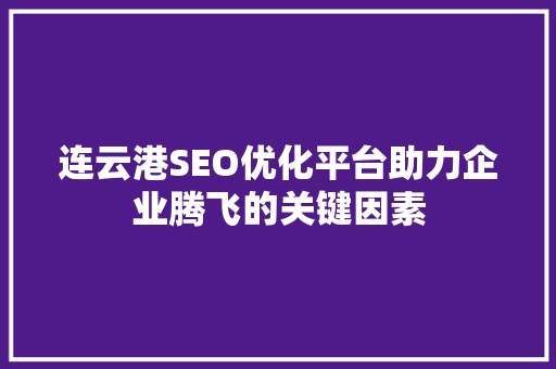 连云港SEO优化平台助力企业腾飞的关键因素