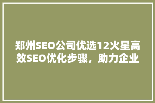 郑州SEO公司优选12火星高效SEO优化步骤，助力企业提升网络曝光度
