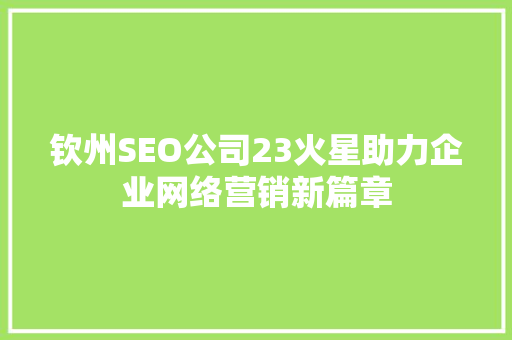 钦州SEO公司23火星助力企业网络营销新篇章