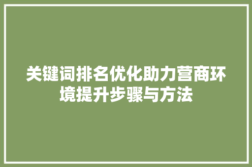 关键词排名优化助力营商环境提升步骤与方法