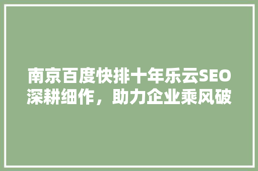 南京百度快排十年乐云SEO深耕细作，助力企业乘风破浪