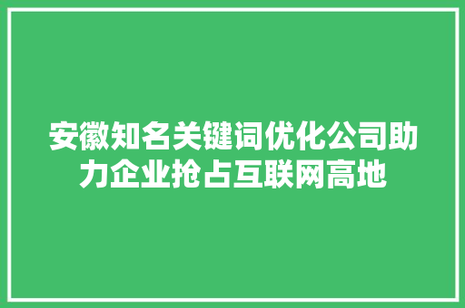 安徽知名关键词优化公司助力企业抢占互联网高地