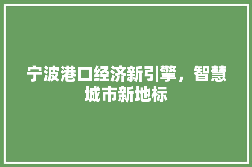 宁波港口经济新引擎，智慧城市新地标