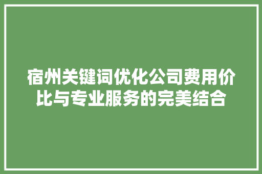 宿州关键词优化公司费用价比与专业服务的完美结合