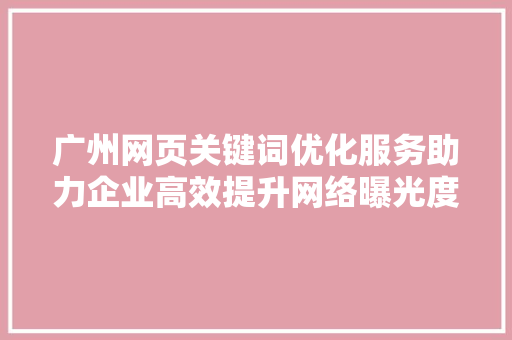 广州网页关键词优化服务助力企业高效提升网络曝光度