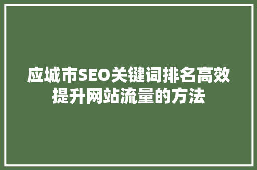 应城市SEO关键词排名高效提升网站流量的方法