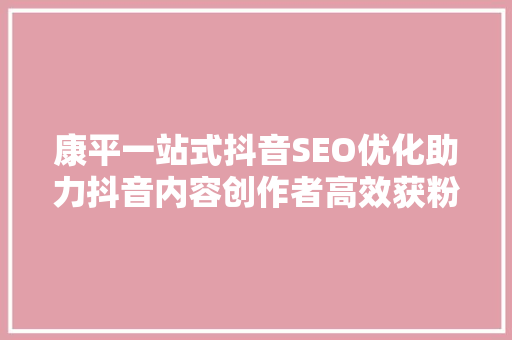康平一站式抖音SEO优化助力抖音内容创作者高效获粉与变现