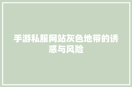 手游私服网站灰色地带的诱惑与风险