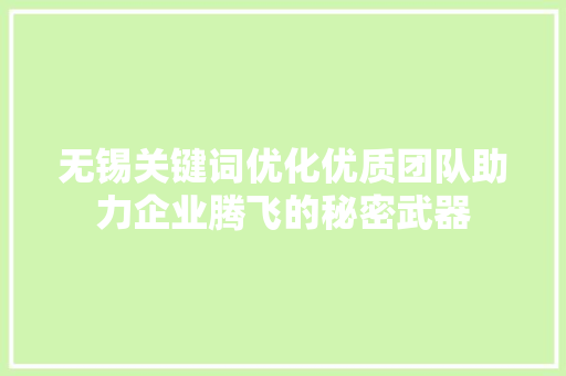 无锡关键词优化优质团队助力企业腾飞的秘密武器