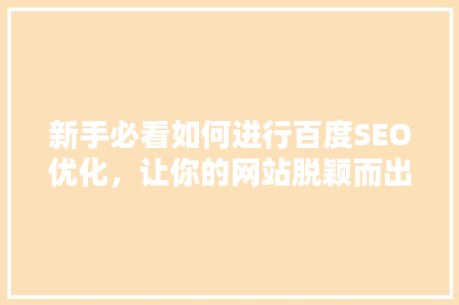 新手必看如何进行百度SEO优化，让你的网站脱颖而出