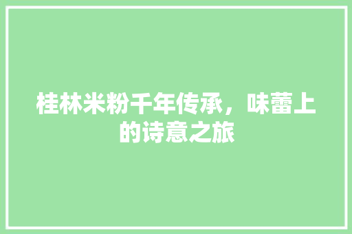 桂林米粉千年传承，味蕾上的诗意之旅