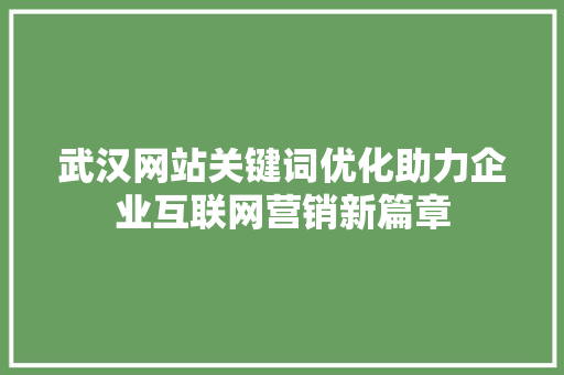 武汉网站关键词优化助力企业互联网营销新篇章
