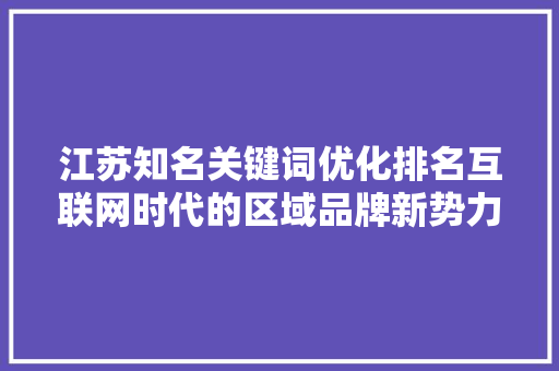 江苏知名关键词优化排名互联网时代的区域品牌新势力