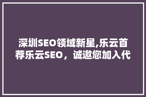 深圳SEO领域新星,乐云首荐乐云SEO，诚邀您加入代理团队