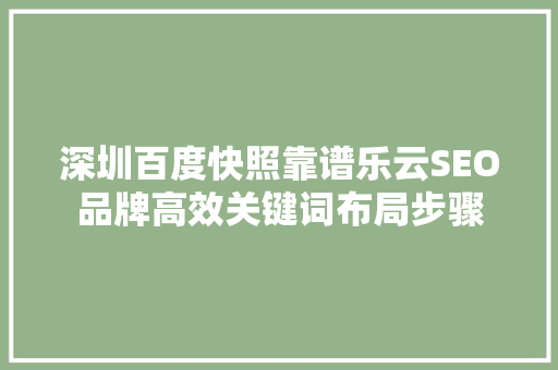 深圳百度快照靠谱乐云SEO品牌高效关键词布局步骤
