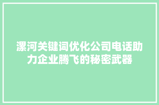 漯河关键词优化公司电话助力企业腾飞的秘密武器