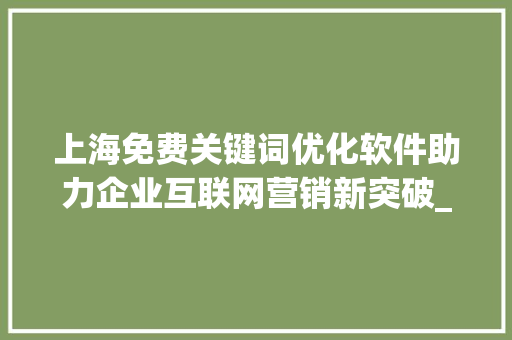 上海免费关键词优化软件助力企业互联网营销新突破_上海免费关键词优化软件