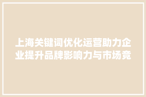 上海关键词优化运营助力企业提升品牌影响力与市场竞争力_上海关键词优化运营