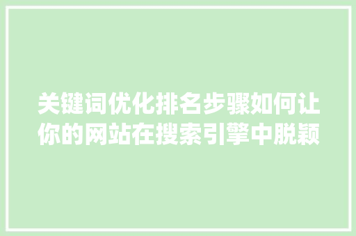 关键词优化排名步骤如何让你的网站在搜索引擎中脱颖而出_关键词优化排名方法