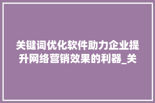 关键词优化软件助力企业提升网络营销效果的利器_关键词优化软件相信