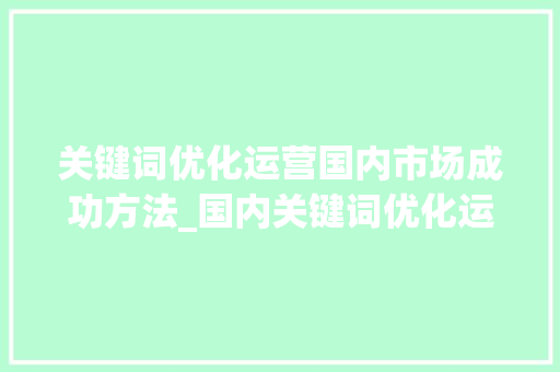 关键词优化运营国内市场成功方法_国内关键词优化运营