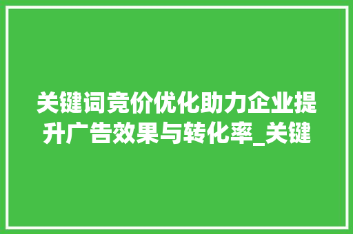 关键词竞价优化助力企业提升广告效果与转化率_关键词竞价优化日常