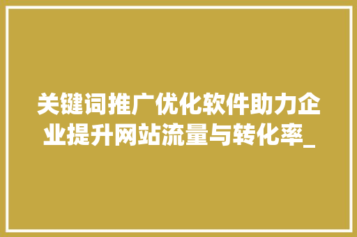 关键词推广优化软件助力企业提升网站流量与转化率_网站关键词推广优化软件